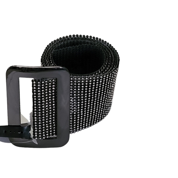 Full Rhinestone Crystal Mesh Pave Wide Belt Gold Black Silver Adjustable Womens main image 9